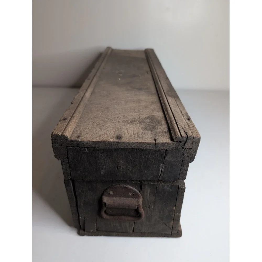Vintage Antique Wooden Tool Box Chest w/ Metal Handles 32